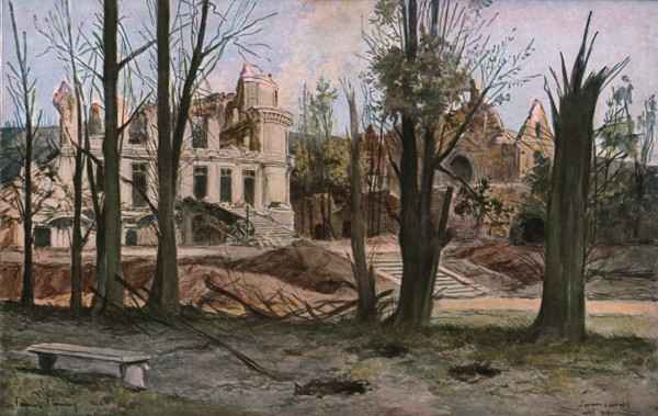 'Les ruines du chateau de Soulir, pres de Vailly, au Sud-Ouest de Craonne' 1917. Creator: Francois Flameng.