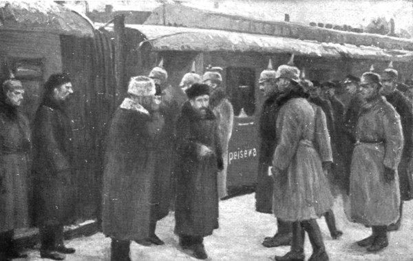 Dissolution of the Eastern Front; At Brest-Litovsk station: welcome of the Maximalist..., 1917. Creator: Unknown.