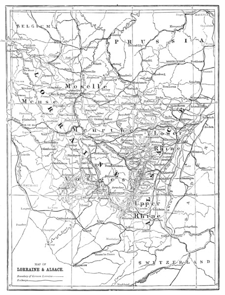 'Map of Lorraine and Alsace; Alsace and Lorraine', 1875. Creator: Unknown.