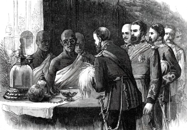 The Prince inspecting the Sacred Tooth, Kandy, from a sketch by one of our special artists, 1876. Creator: Unknown.