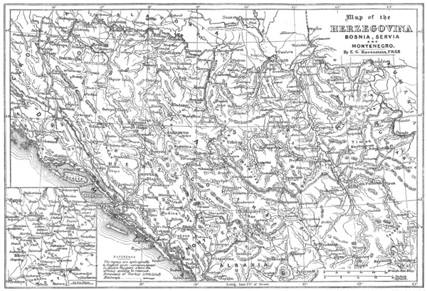 Map of the Herzegovina, Bosnia, Servia and Montenegro, 1876. Creator: Unknown.