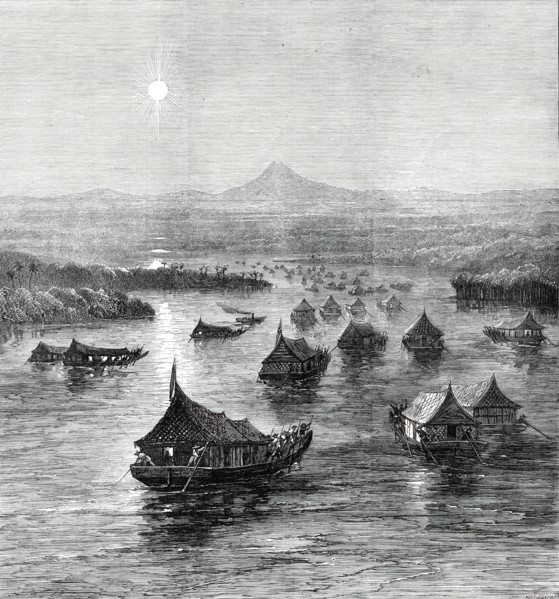 The Expedition against the Malays: the British Force ascending the Perak River, 1876. Creator: J Greenaway.