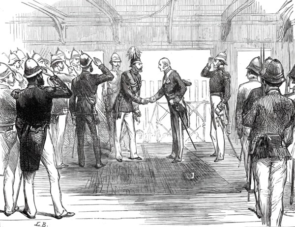Return of the Prince of Wales from India: the Governor of Bombay...on board the Serapis...1876. Creator: Unknown.