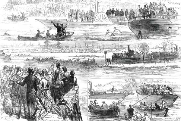 Sketches at the Oxford and Cambridge Boat-Race, 1876. Creator: C.R..