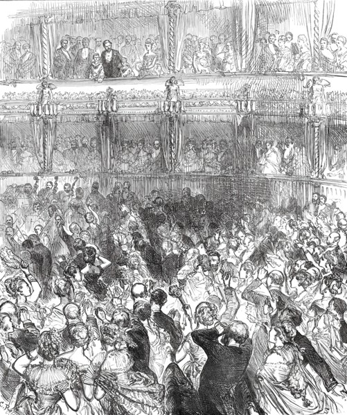 The Prince of Wales at Home: Reception at the Royal Italian Opera on Thursday night, 1876. Creator: C.R..