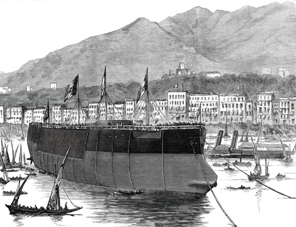 The Duilio, Italian Ironclad, recently launched at Castellamare, Bay of Naples, 1876. Creator: Unknown.