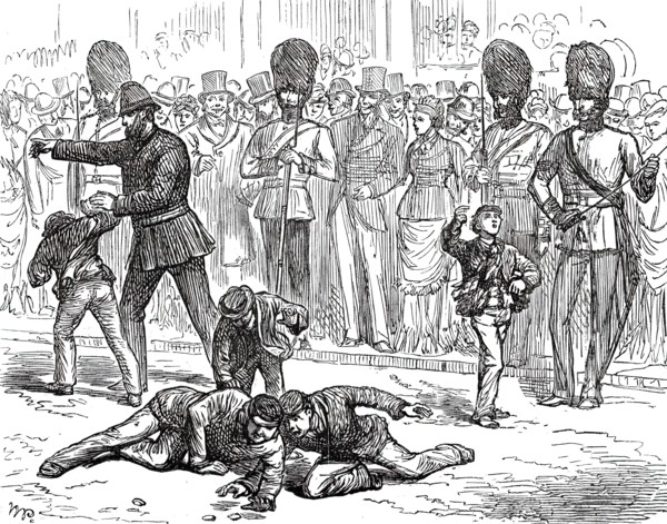 The Royal Visit to the City: Amusements of the Crowd - Scrambling for Pence, 1876. Creator: Unknown.
