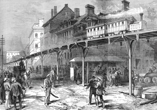 A Street Railway in New York, from a sketch by one of our special artists, 1876. Creator: Unknown.