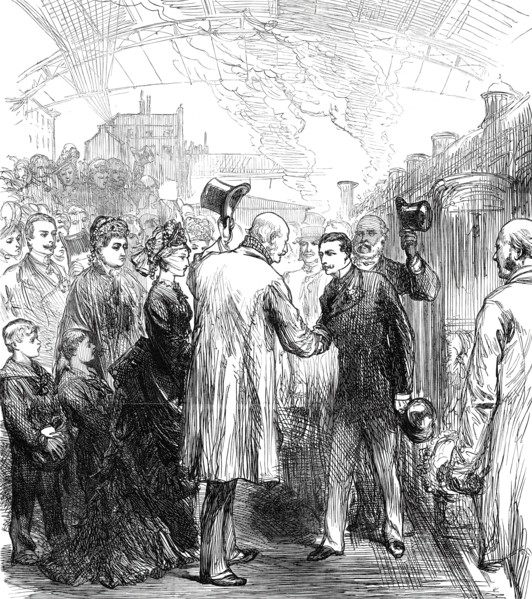 Departure of King George of Hanover from the Victoria Station, 1876. Creator: Unknown.