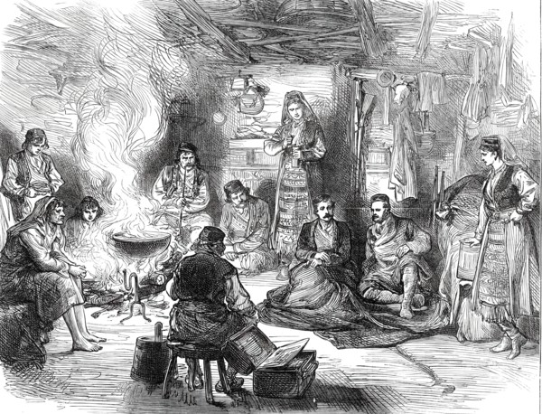 A Journey into the Herzegovina: Interior of a Hut at Belovase, 1876. Creator: Unknown.