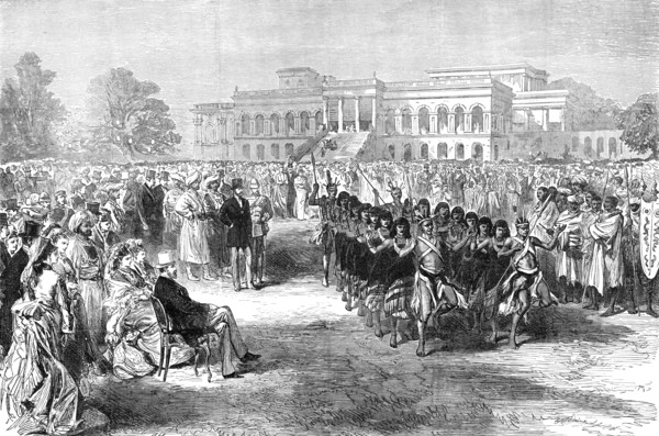 The Prince of Wales seeing a Dance of Wild Hillmen at Calcutta, 1876. Creator: Unknown.