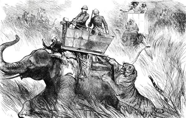 The Prince of Wales's Elephant charged by a Tiger, 1876. Creator: C.R..