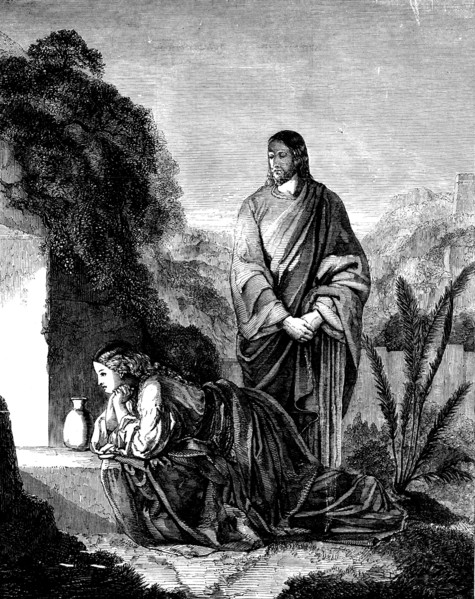 Mary Magdalene at the Sepulchre - painted by H. Le Jeune - in the possession of the Duke..., 1858. Creator: Unknown.