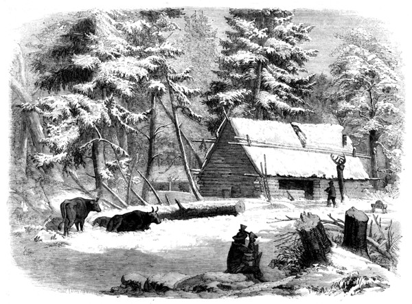 Lumbering in New Brunswick - Lumberman's Camp-house, 1858. Creator: Unknown.