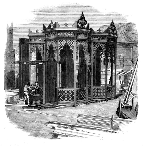 Railway Bridge for India: the Pier Frames, 1858. Creator: Unknown.