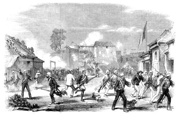 Sketches at Canton - Panic at the Commissariat Stores - "Great Firing and No Execution", 1858. Creator: Unknown.
