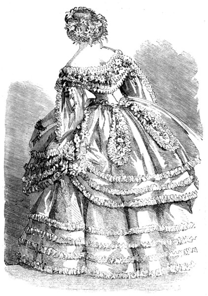 Fashions for November - Robe of White Crape over a slip of White Satin, 1858. Creator: Unknown.