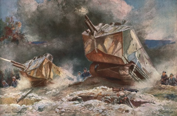 'Sur les Champs de Bataille de 1918; les chars d'assaut', 1918. Creator: Francois Flameng.