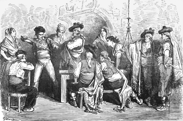 ''Company in a Spanish Inn; Notes on Spain', 1875. Creator: Unknown.