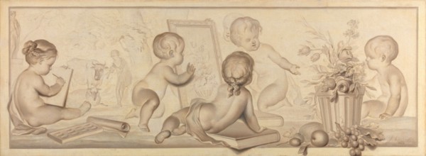 Six Putti with Flowers and Fruit and Attributes of the Art of Drawing, 1782. Creator: Juriaan Andriessen.