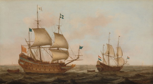 A Warship Built for France and a Dutch Yacht under Sail, c.1635. Creator: Jacob Gerritz Loef.