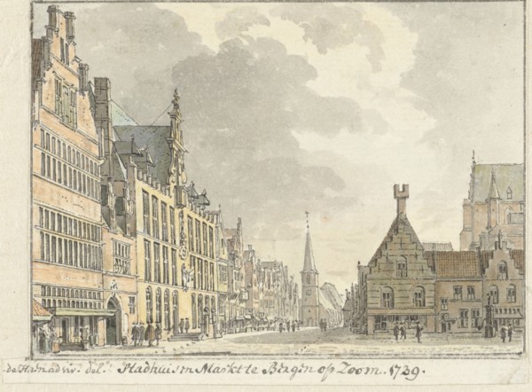 Town hall and Markt in Bergen op Zoom, 1739. Creator: Abraham de Haen.