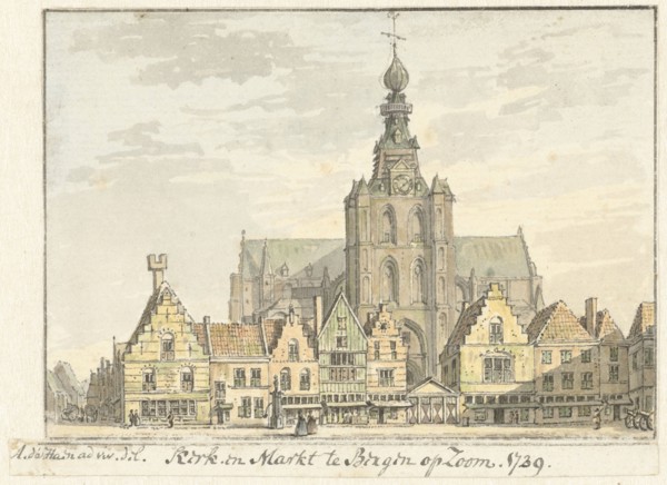 Church and Markt in Bergen op Zoom, 1739. Creator: Abraham de Haen.