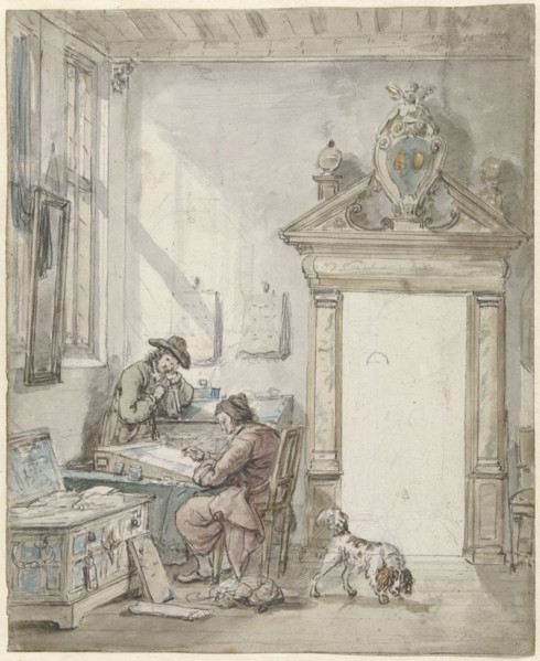 Interior scene with man at a writing desk, 1763-1826.  Creator: Abraham van Strij.