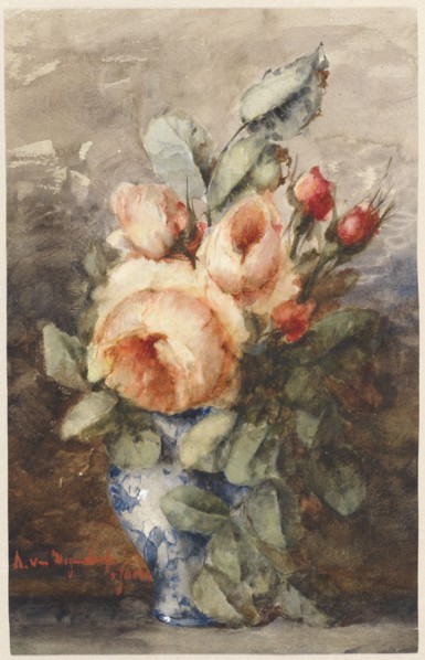 Bouquet of roses in a vase, 1867-1892. Creator: Adrienne van Hogendorp.