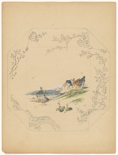 Design for model 'square' board with six geese, c.1875-c.1880. Creator: Albert Louis Dammouse.