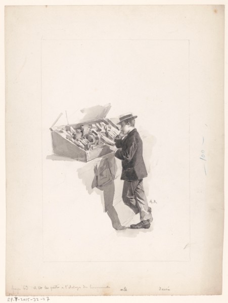 Boy reading at a book stall, 1890-1928. Creator: Alcide Theophile Robaudi.