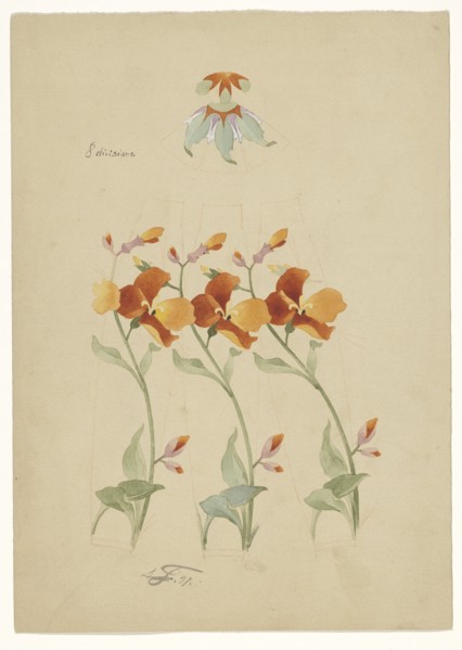Three segments of a vase painted with poppies, and a lid painted with leaves, 1897. Creator: Anatole-Alexis Fournier.