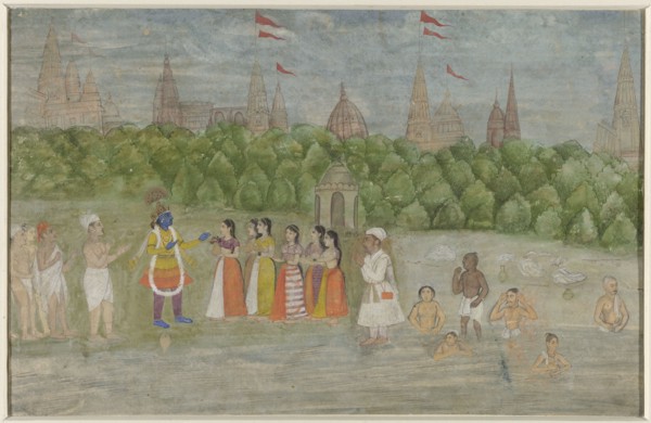On the banks of the Yamuna in Brindaban, Krishna dances with the Gopis, 1800-1825. Creator: Anon.