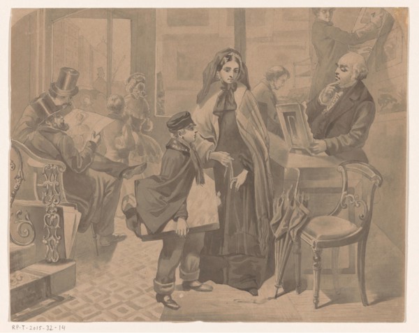 Mother and son with an art dealer, 1857-c.1900. Creator: Anon.