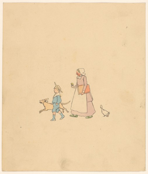 Boy, dog, woman and goose, c.1880-c.1910.  Creator: Anon.