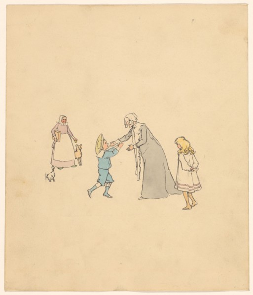 Older woman receives a boy, c.1880-c.1910. Creator: Anon.