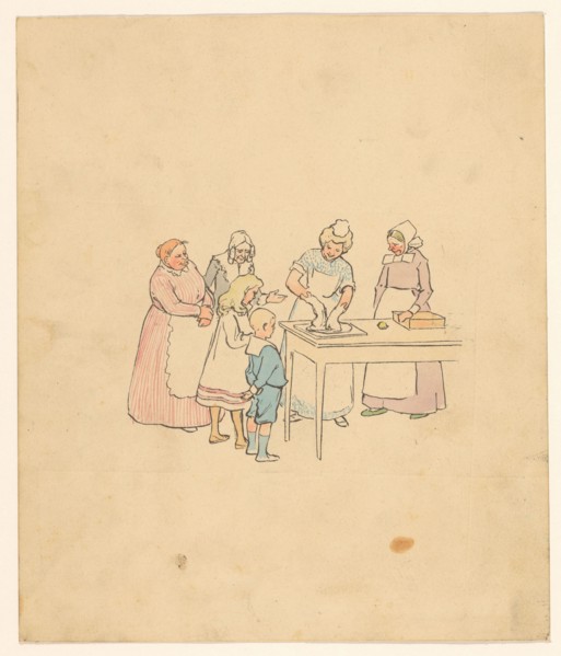 Group looks at woman who kneads dough, c.1880-c.1910. Creator: Anon.