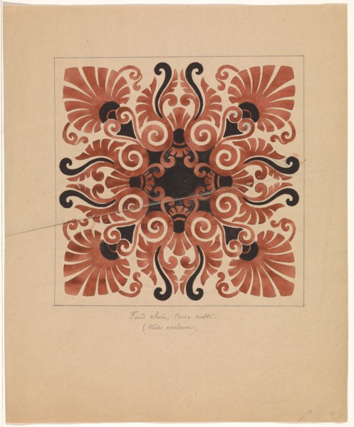 Design for a tile with palmet motifs, c.1850. Creator: Anon.
