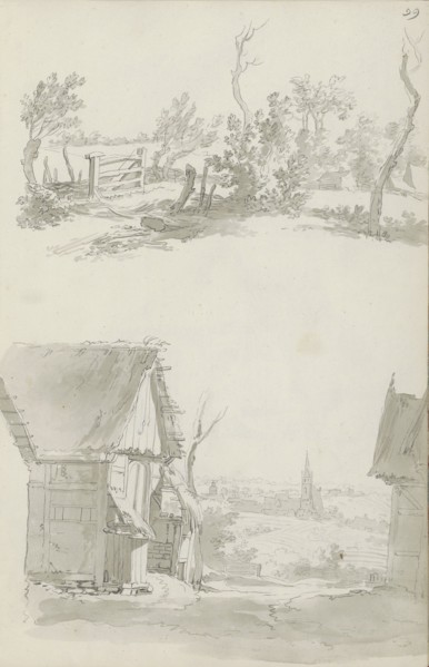 Fenced pasture and a cityscape, c.1780-c.1800. Creator: Bernhard Heinrich Thier.