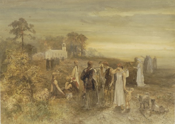 Monks go to a church, watched by a group of Germans, 1871. Creator: Charles Rochussen.