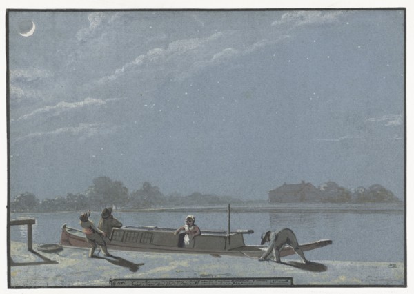 The arrival of the Weesper Schuit on the Buiten Amstel (Diary, November 19), 1805-1808. Creator: Christiaan Andriessen.