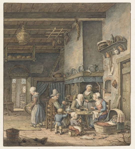 Interior with farming family around the table, 1758-1808. Creator: Christina Chalon.