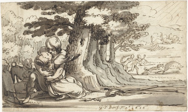 Venus and Adonis engaged in a hug, 1616. Creator: Gerard ter Borch I.