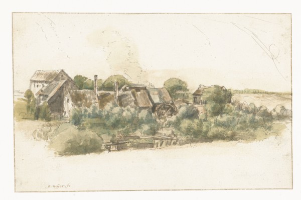 View of a few houses and a water mill between trees, 1633-1687. Creator: Gillis Neyts.