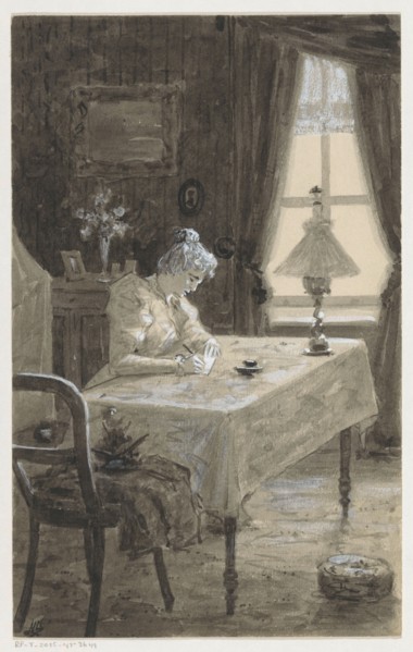 Mimi writes a letter, in or before 1901. Creator: Louwerse, H.C..