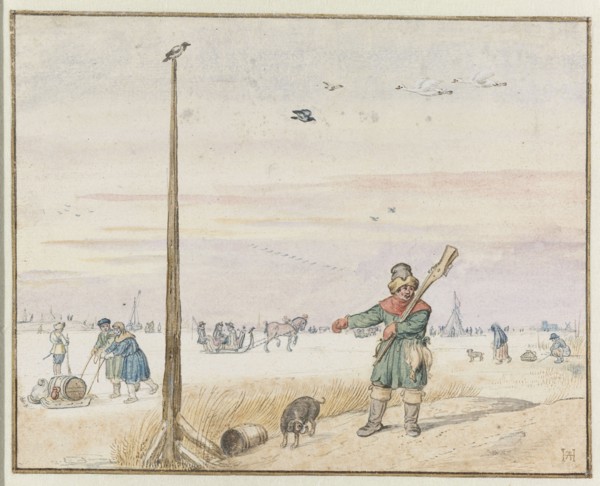 Winter Landscape with a Duck Hunter with Game in his Belt and his Gun over his..., c.1625-c.1630. Creator: Hendrick Avercamp.