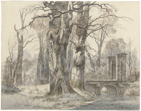 Winter landscape with gate between trees, 1835. Creator: Hendrik Gerrit ten Cate.