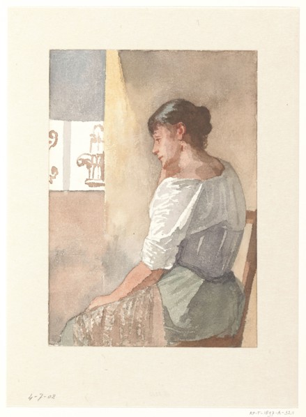 Sitting girl, profile to the left, 1836-1896. Creator: Hendrik Valkenburg.