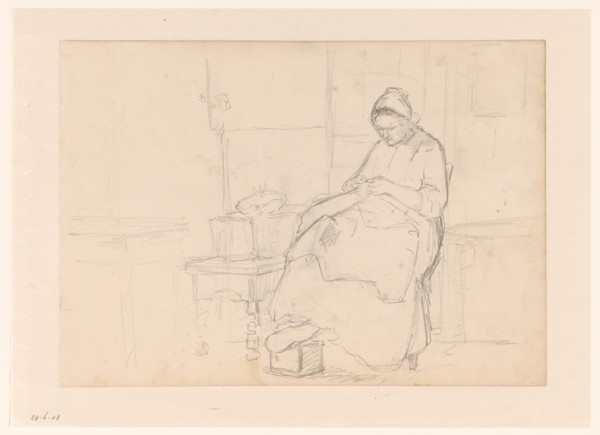 Seated woman with sewing work, 1836-1896.  Creator: Hendrik Valkenburg.