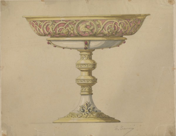 Design for a bowl on a base in Romanesque style, c.1864-c.1894. Creator: Henri Cameré.